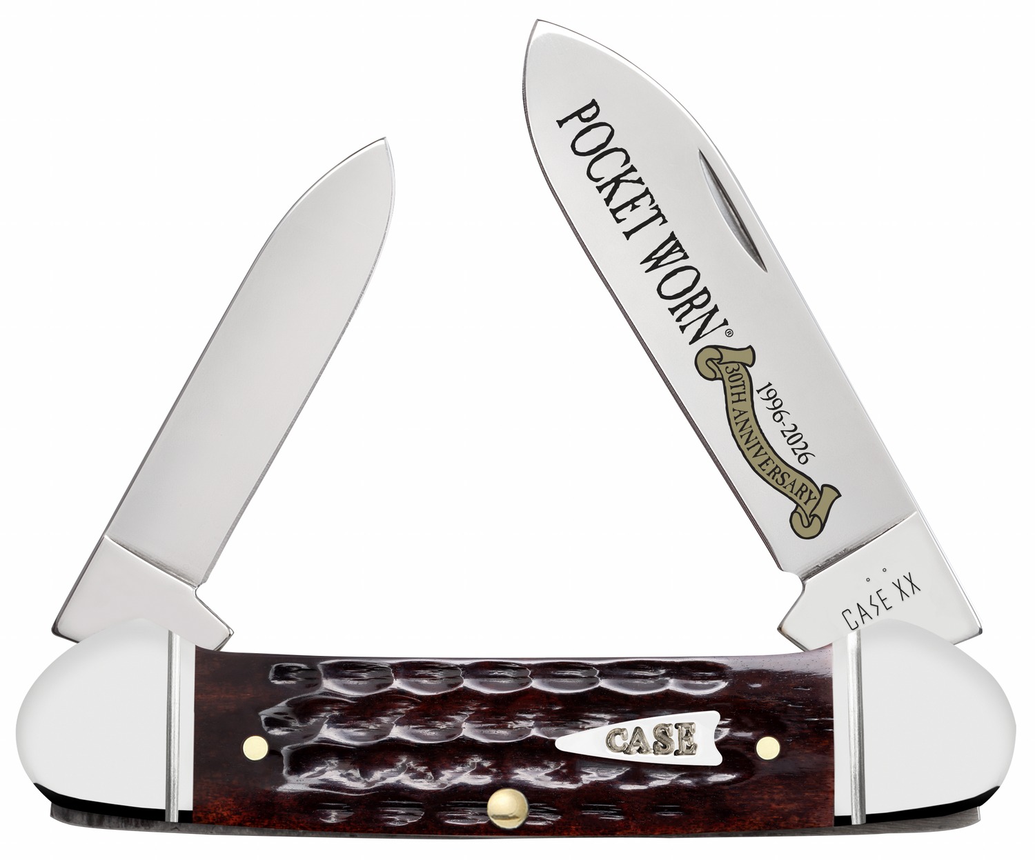Case 55235 Pocket Worn Canoe Folding 2″ Pen/2.63″ Spear Plain Tru-Sharp SS Blade, Mahogany Corn Cob Jigged Bone Handle
