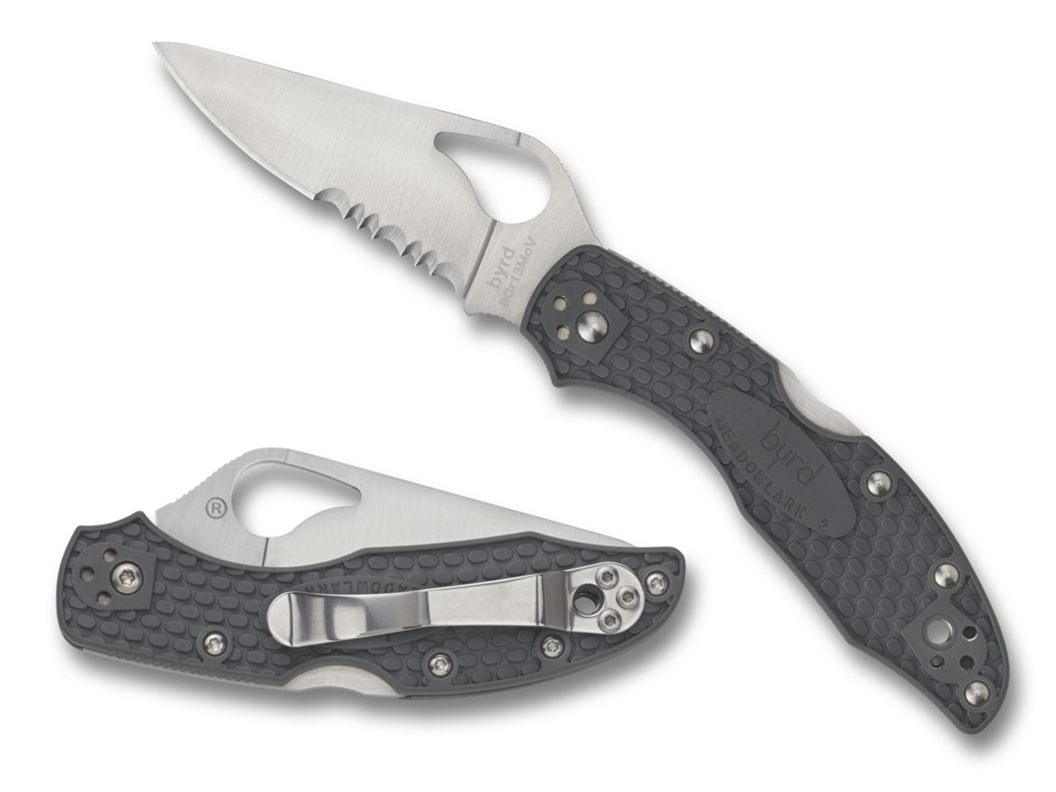 Spyderco BY04PSBK2 Byrd Meadowlark 2 Lightweight 2.87″ Folding Drop Point Part Serrated 8Cr13MoV SS Blade Black  Textured FRN Handle Includes Pocket Clip