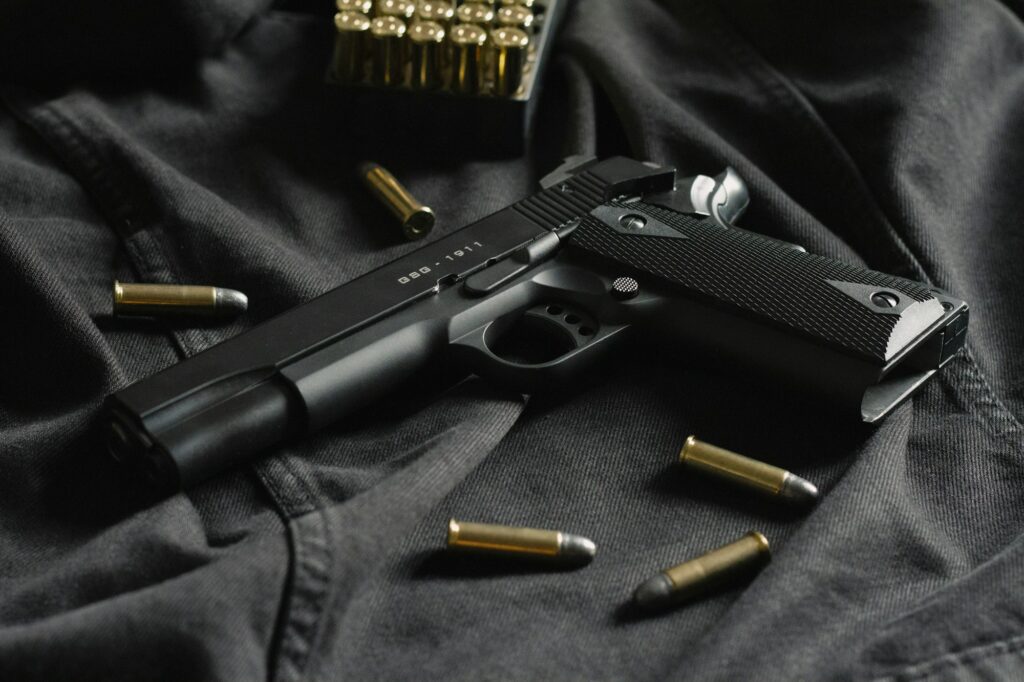 1911 pistol with 45 ACP ammunition